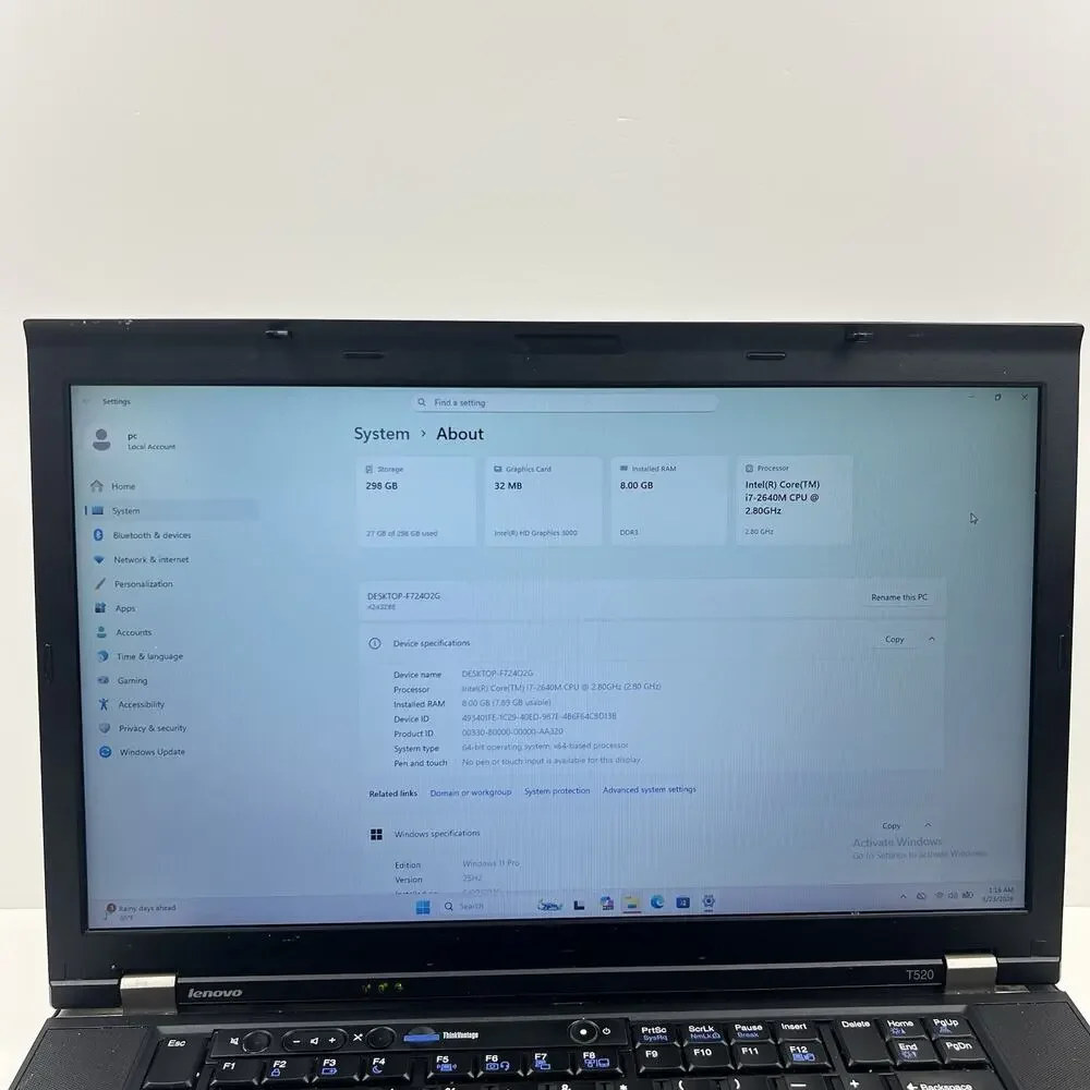Lenovo ThinkPad T520 Intel i7-2640M 8GB 320GB HDD Win 11 w/ Charger|ELP68, READ